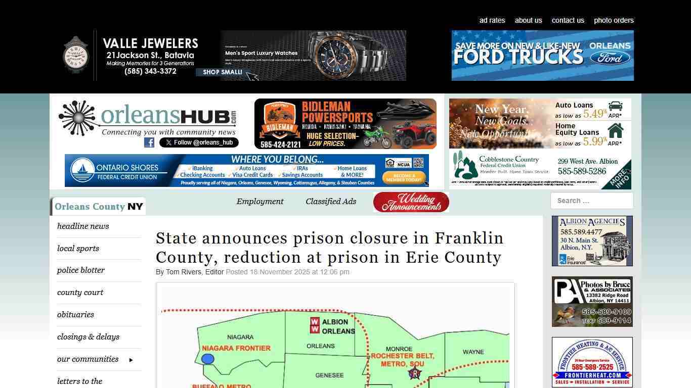 State announces prison closure in Franklin County, reduction at prison in Erie County | Orleans Hub