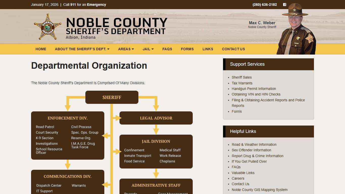 Departmental Organization | Noble County Indiana Sheriff's Department